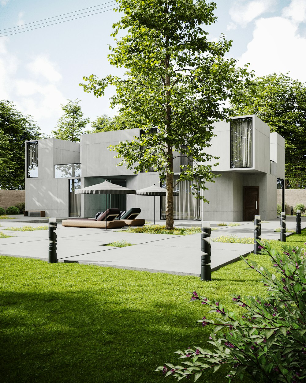 a building with a tree in front