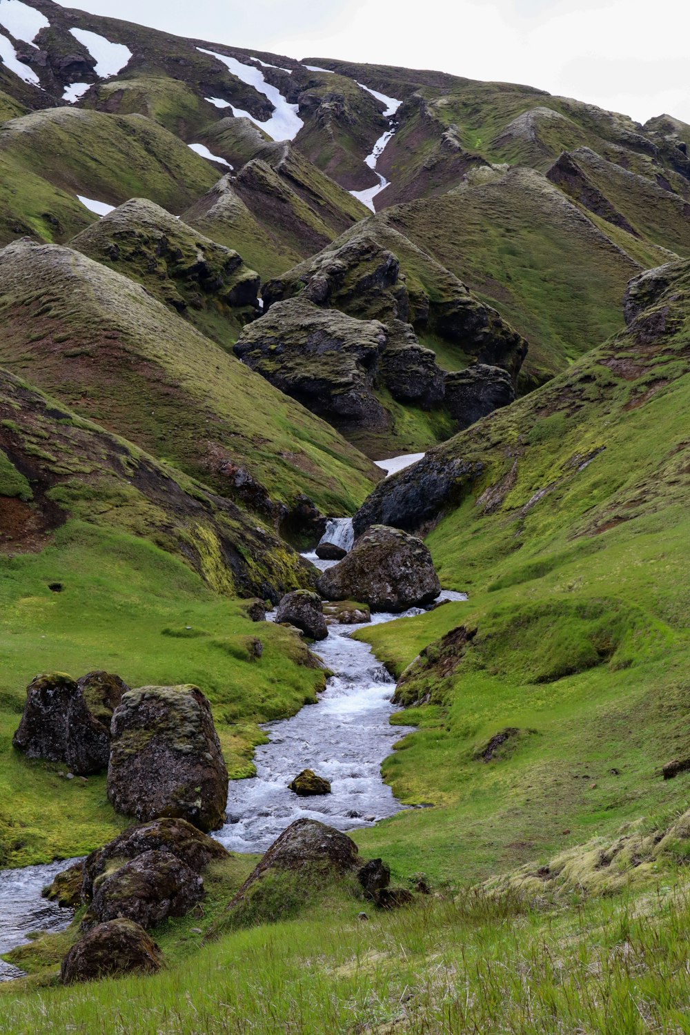 a stream running through a valley