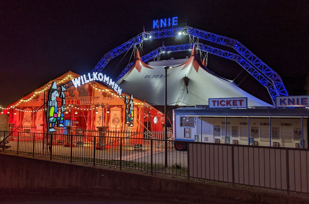 a large roller coaster at night