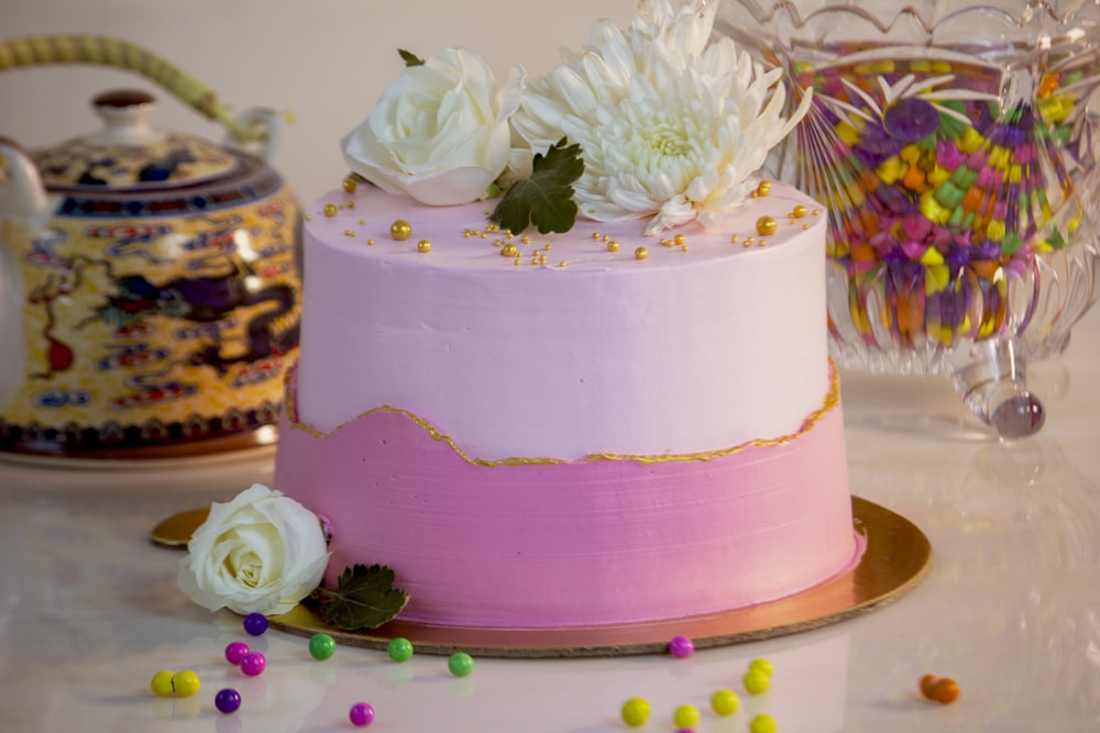 a cake with flowers on top