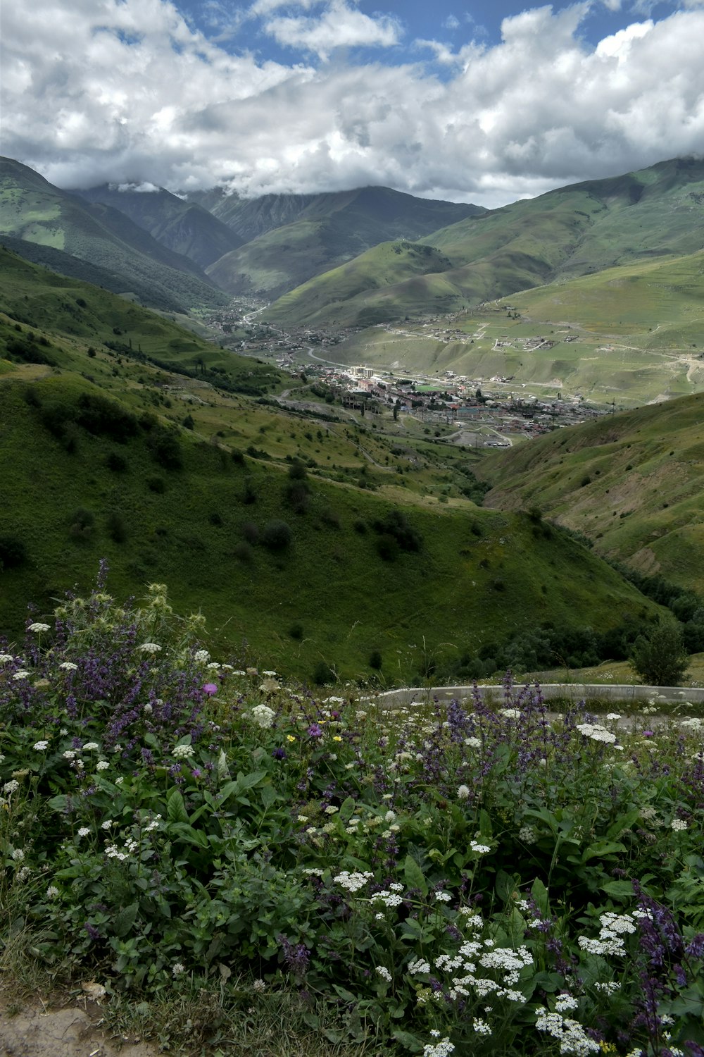 a valley with a town in it