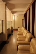 a long hallway with a couch