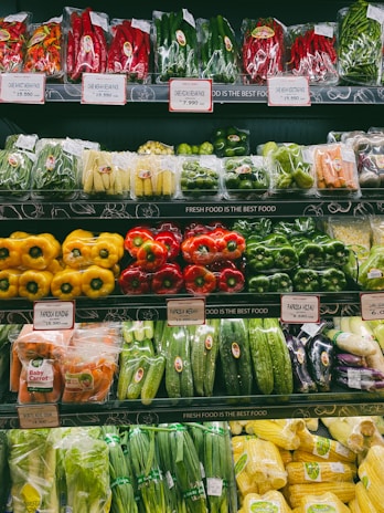 a shelf of vegetables