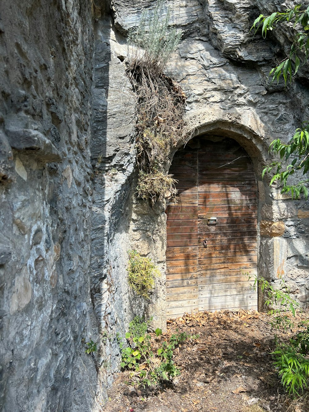 una porta in un muro di pietra