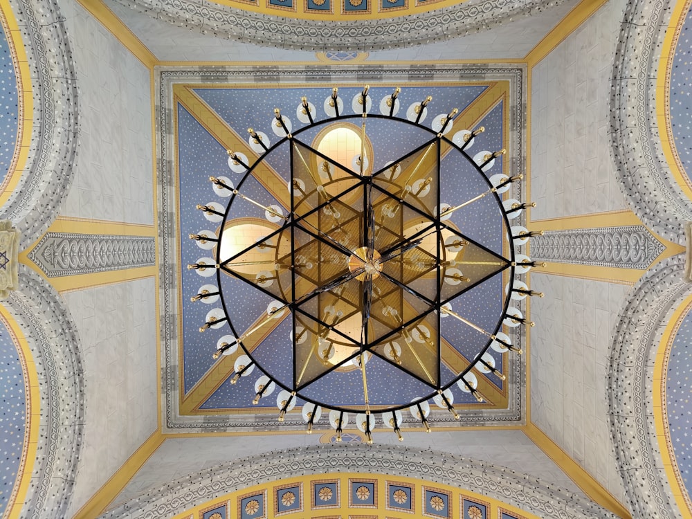 a circular ceiling with a circular window