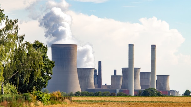 a group of smoke stacks