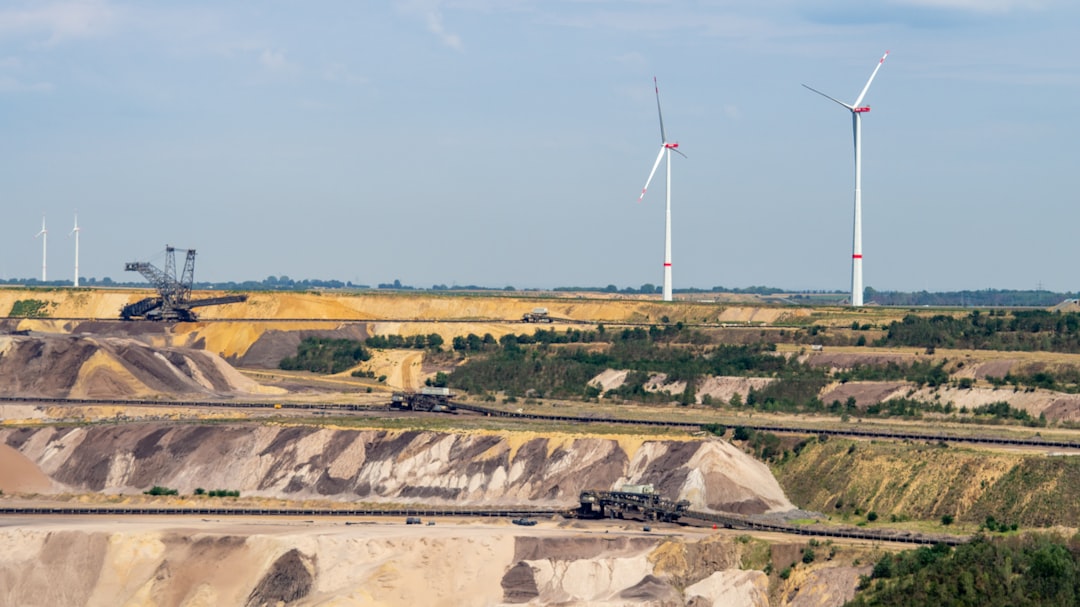 a group of wind turbines, Open pit mine near Jackerath Germany