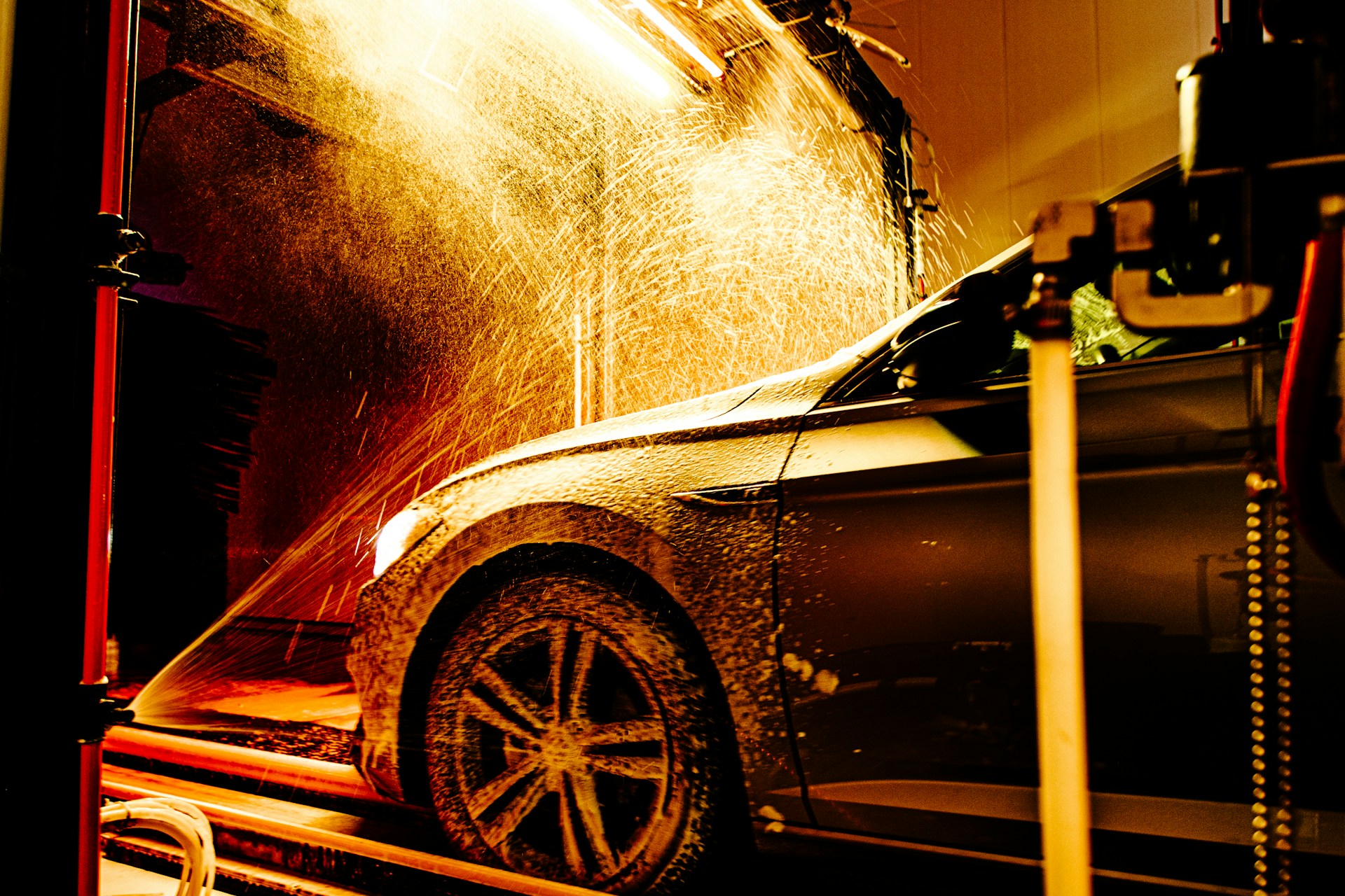 a car with water coming out of the hood