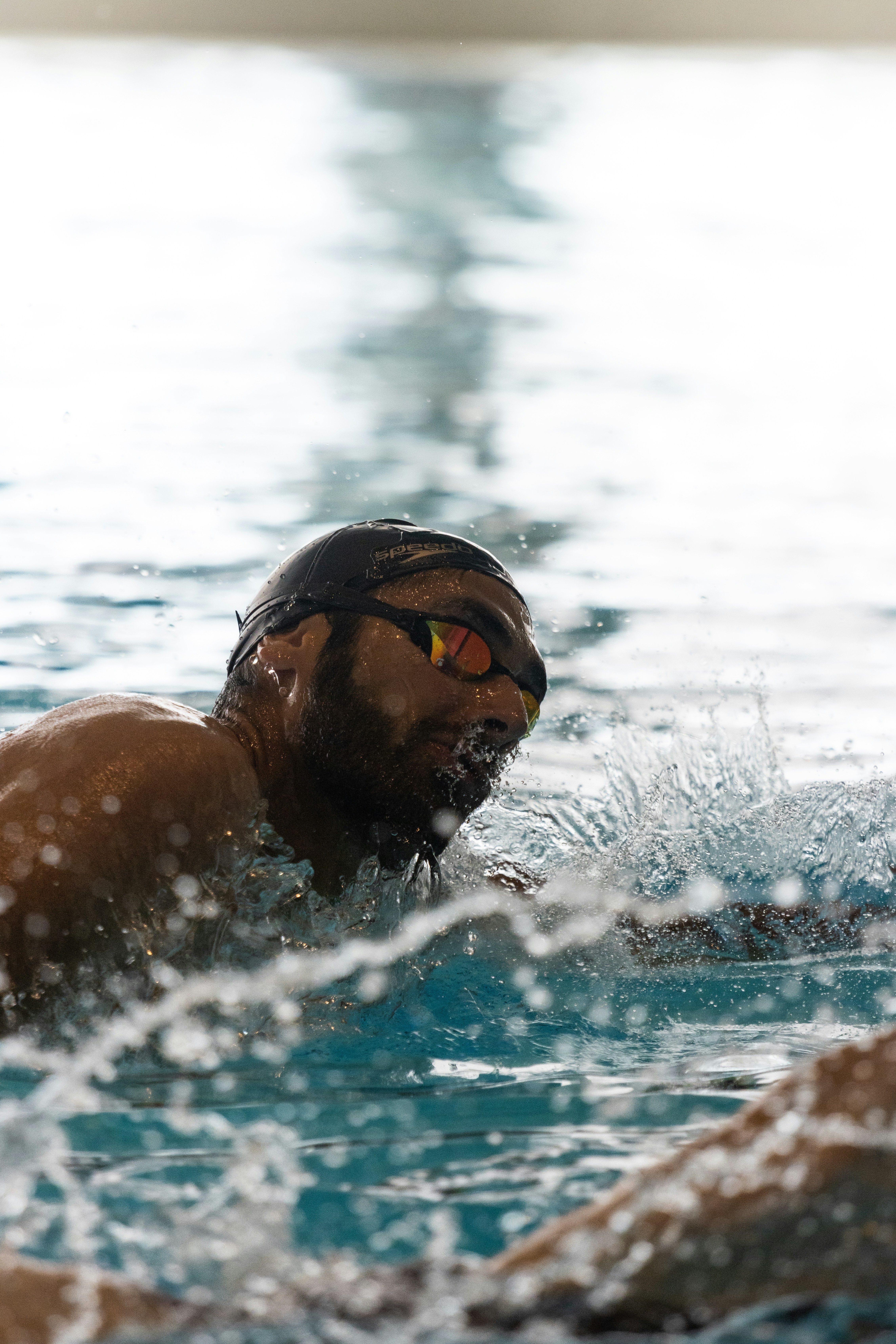 a person swimming in a pool