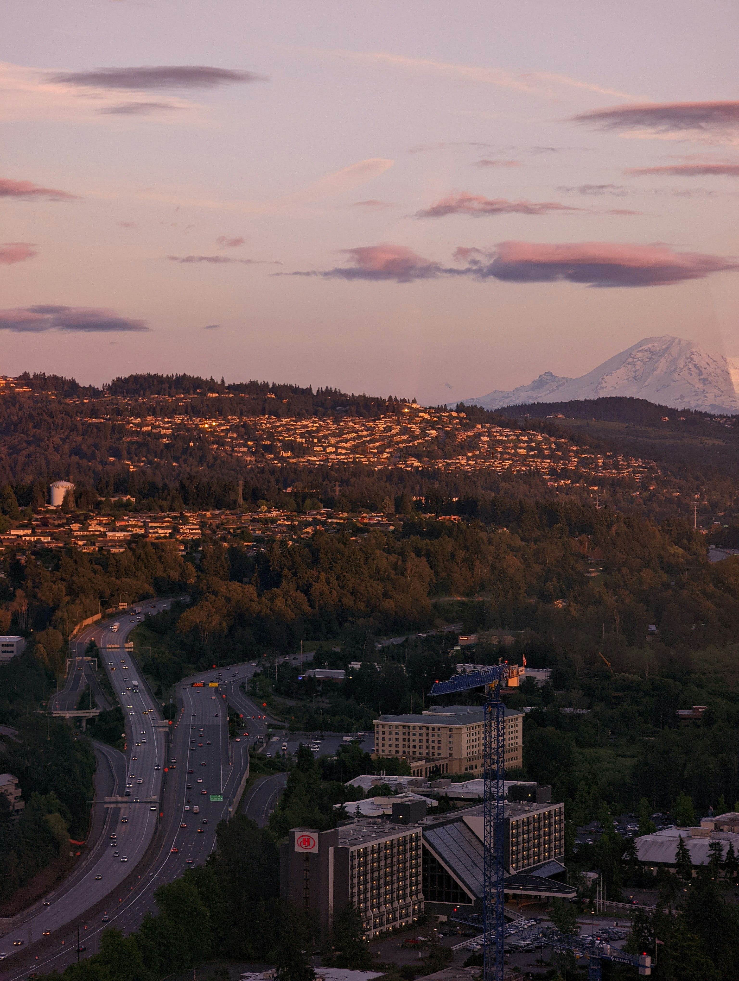 a city with a mountain in the background