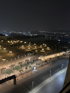 An organized urban space with clear signage and communal areas.