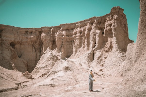 A walker in the eroded desert of the island — Qeshm, Iran