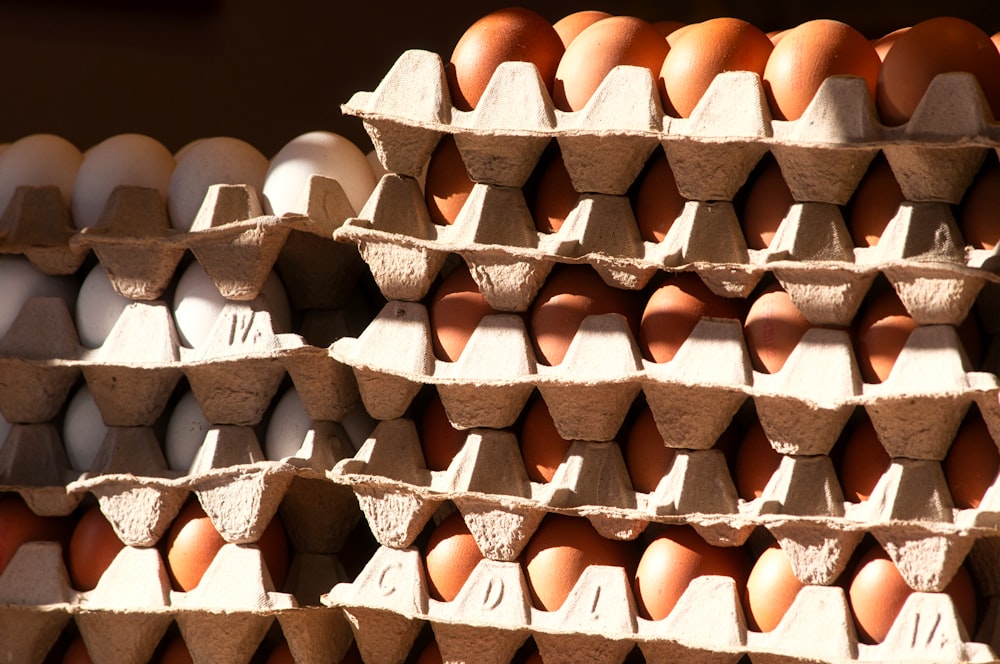 a pile of brown and white objects