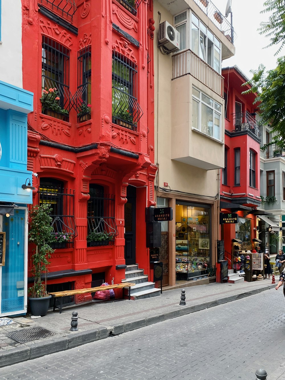 a row of colorful buildings
