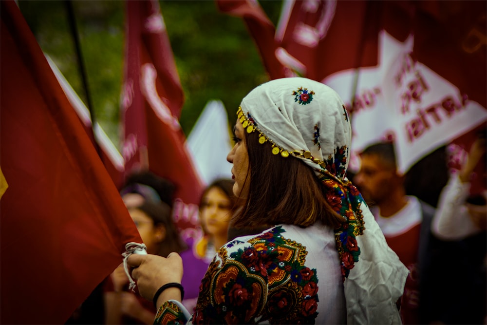 a person holding a flag