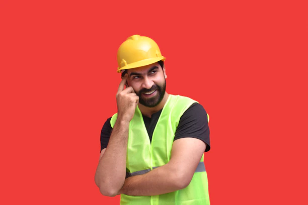 a woman wearing a hard hat