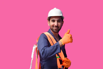 a person wearing a hard hat and safety vest