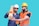 Two men wearing safety helmets and work gloves are observed in a work environment. One man in a white helmet is holding a cardboard box, while the other man in a yellow helmet and an orange safety vest appears to be giving instructions or guidance.