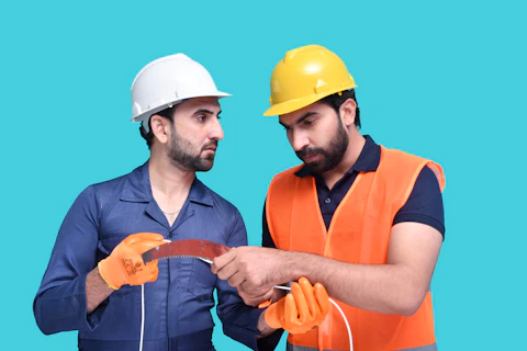 Electricians selecting cable and materials for an installation project