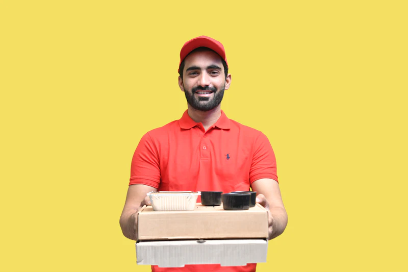 Driver carrying a stack of boxes for a business delivery