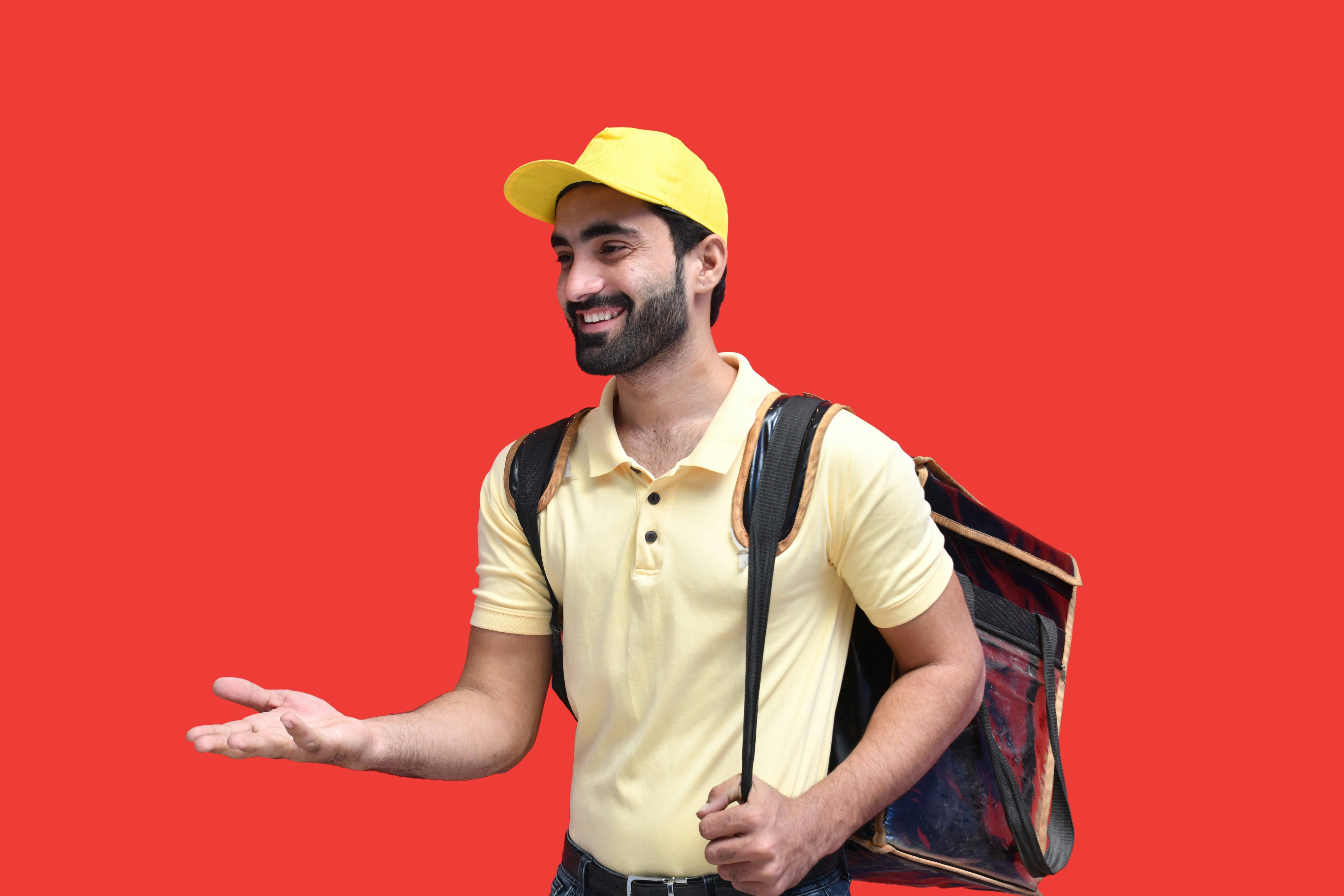 a man wearing a yellow hat