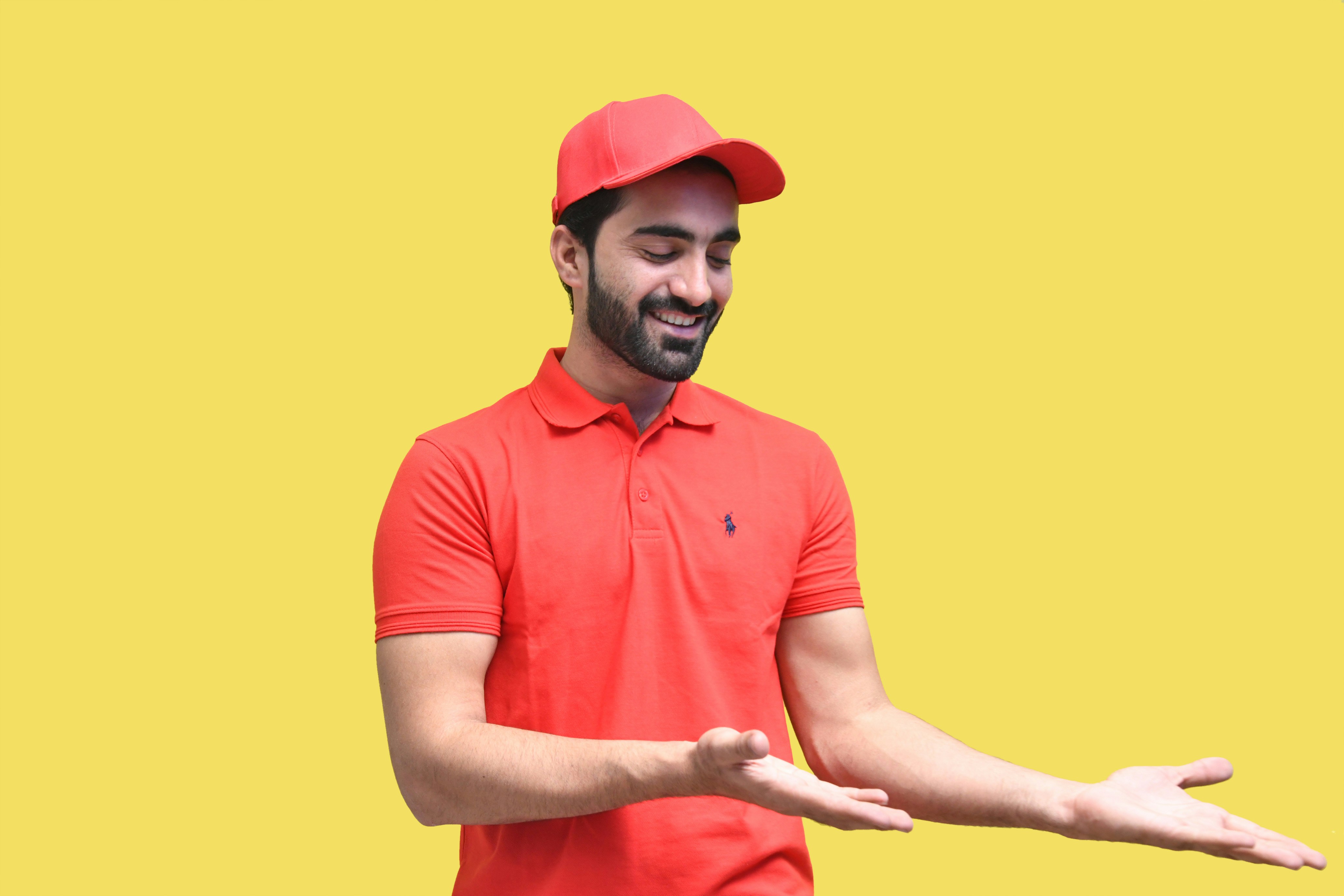 a man in a red shirt