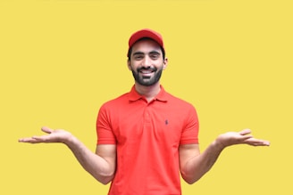 a man wearing a red shirt