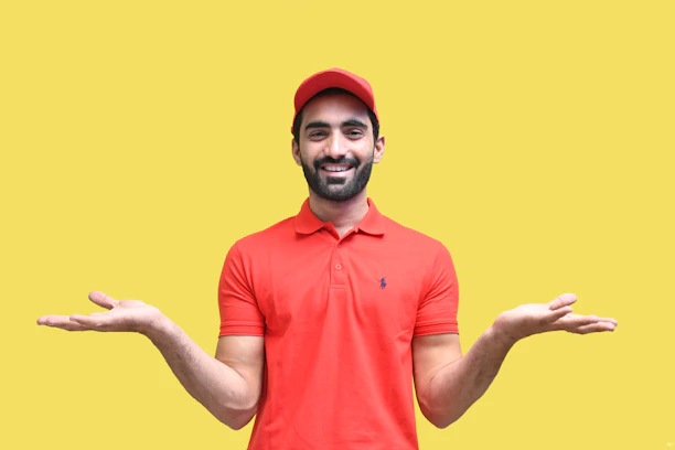 a man wearing a red shirt