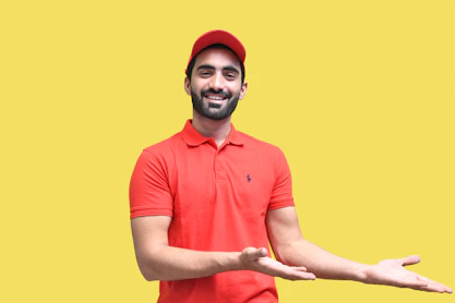 a man wearing a red hat
