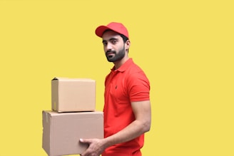 a man wearing a red hat