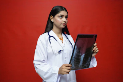 a woman holding a tablet