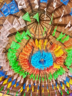 a group of colorful paper crafts