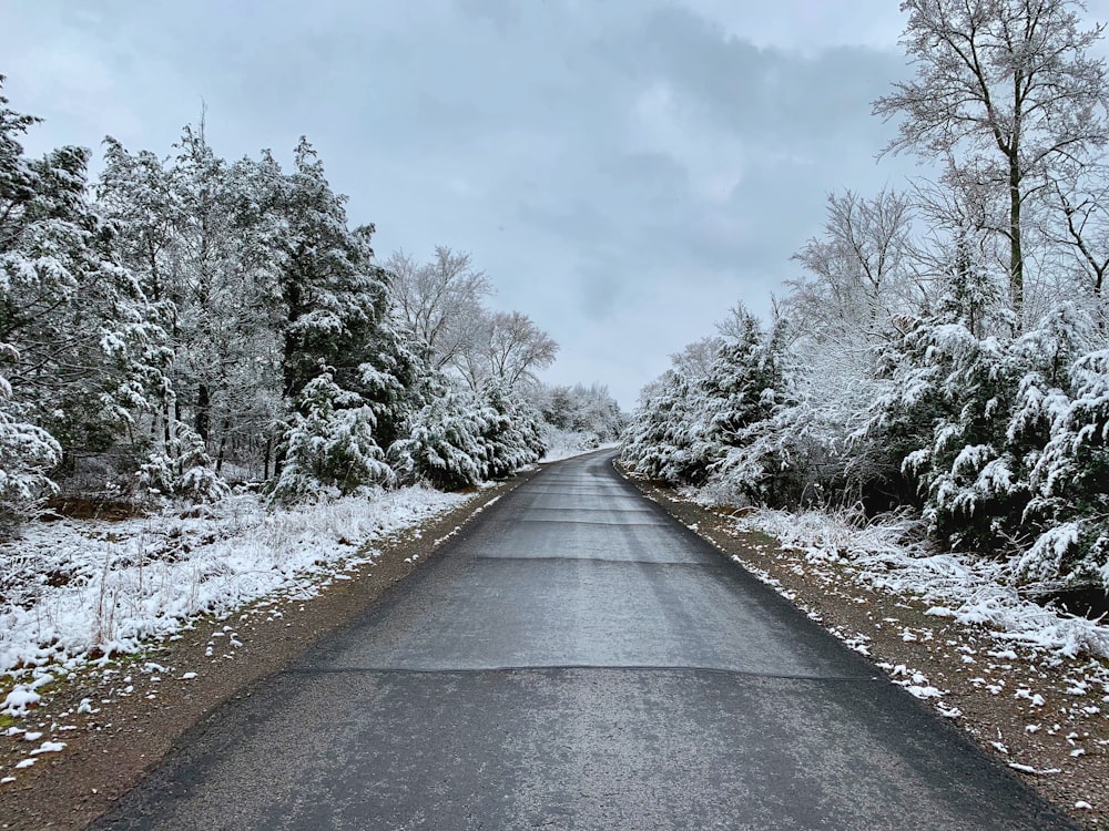 a road with snow on the side