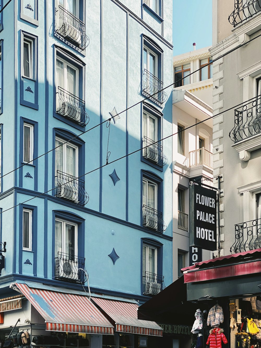 a row of buildings with windows