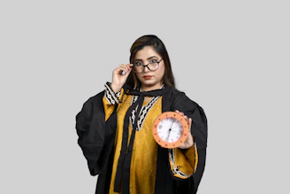 A clock symbolizing short course durations with a student studying efficiently.