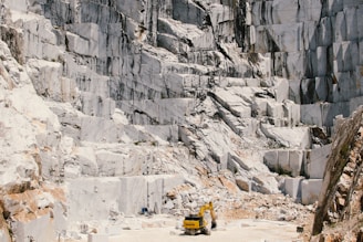 a construction vehicle in a rocky area