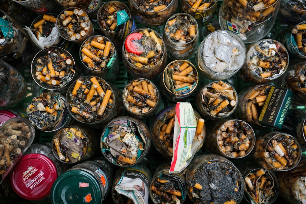 a group of plastic containers with food in them