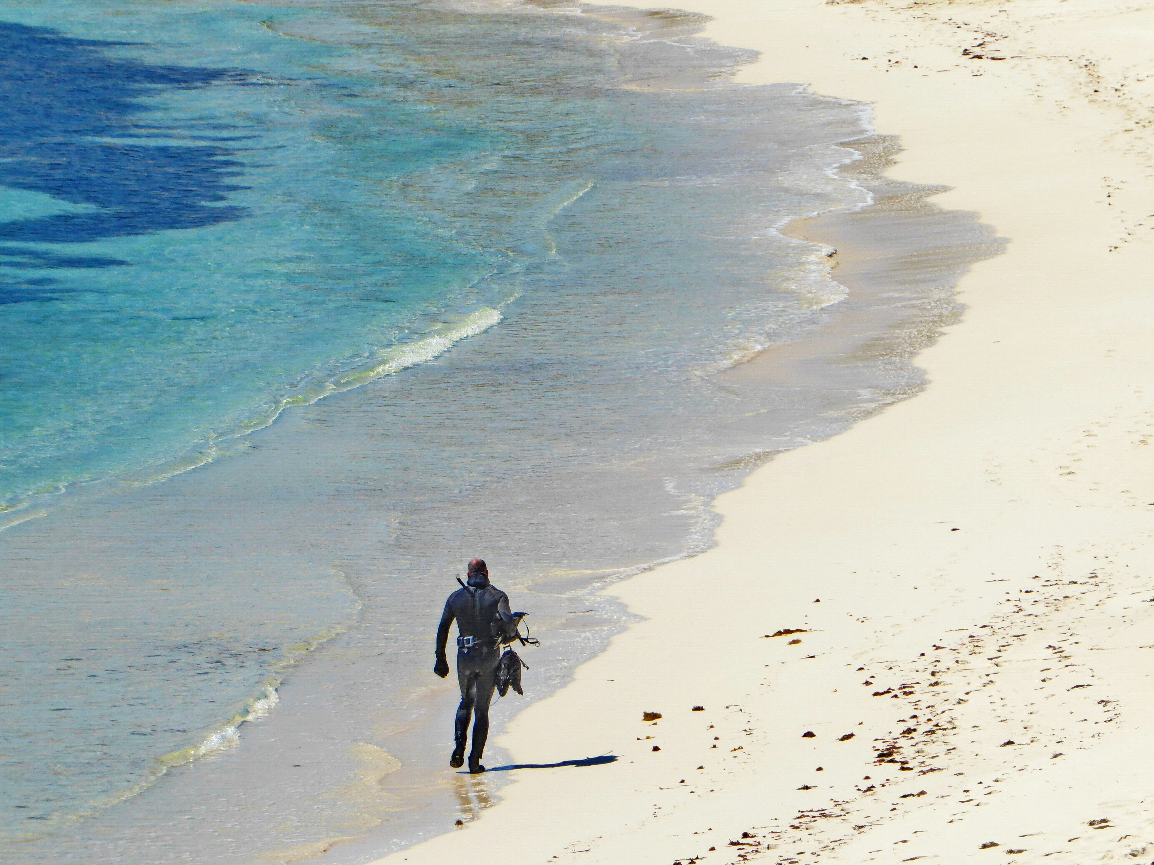 a man walking on a beach