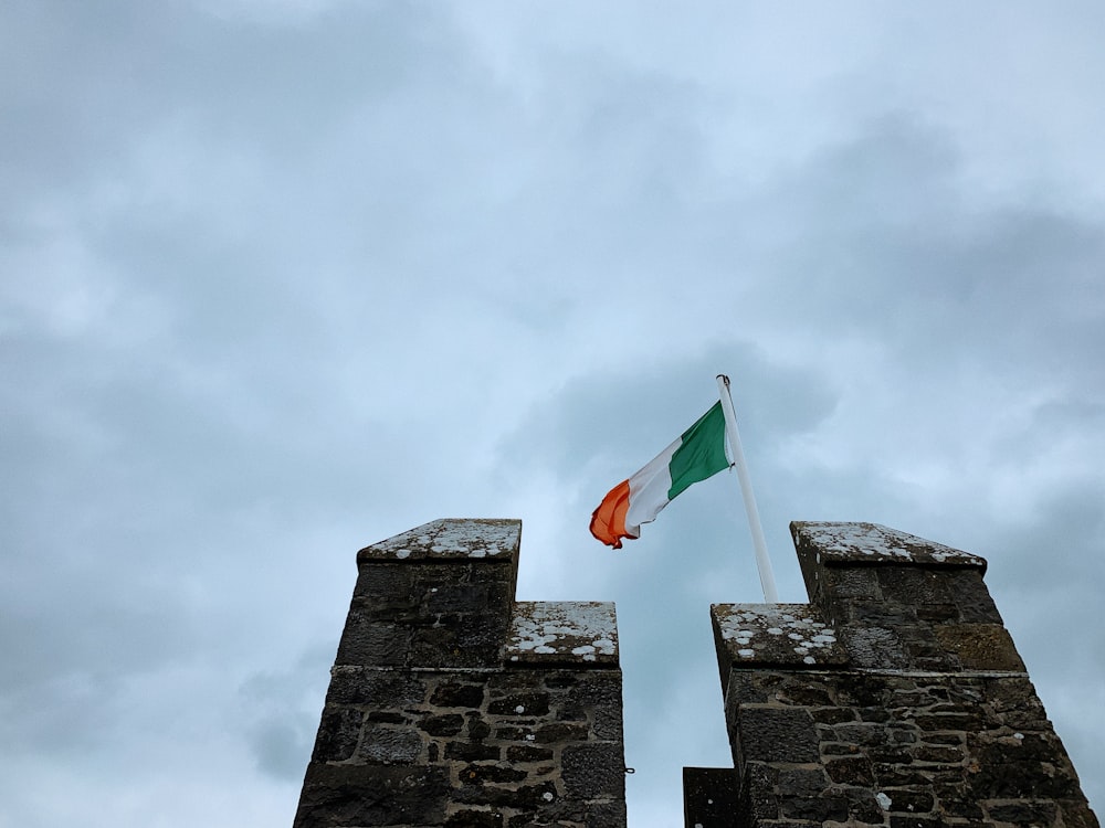 a flag on a tower