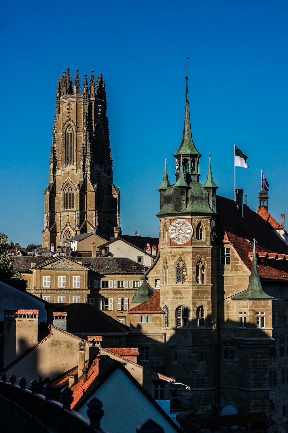 a clock tower in a city