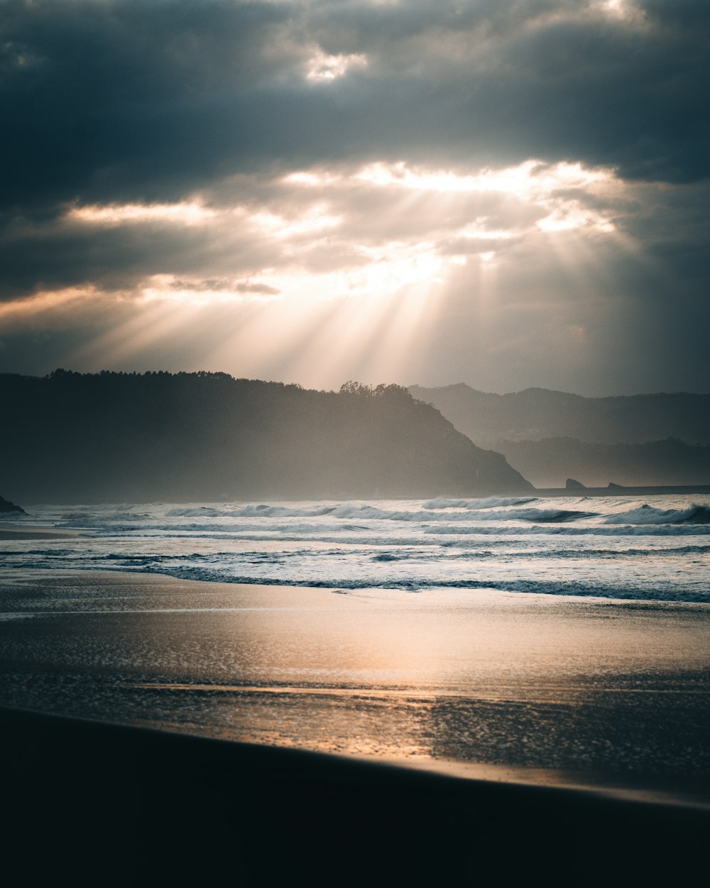 a sunset over a beach