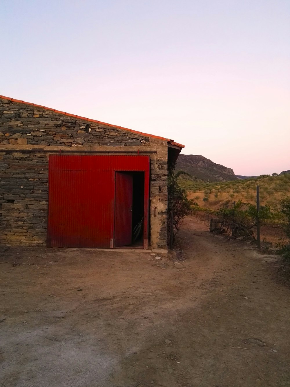 a building with a red door