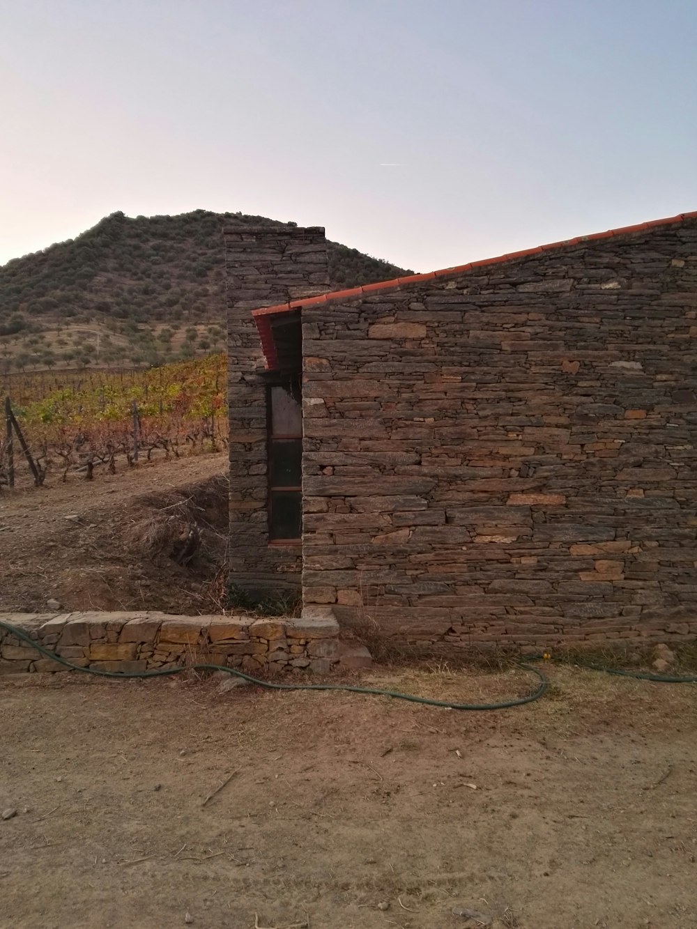 a brick building with a door