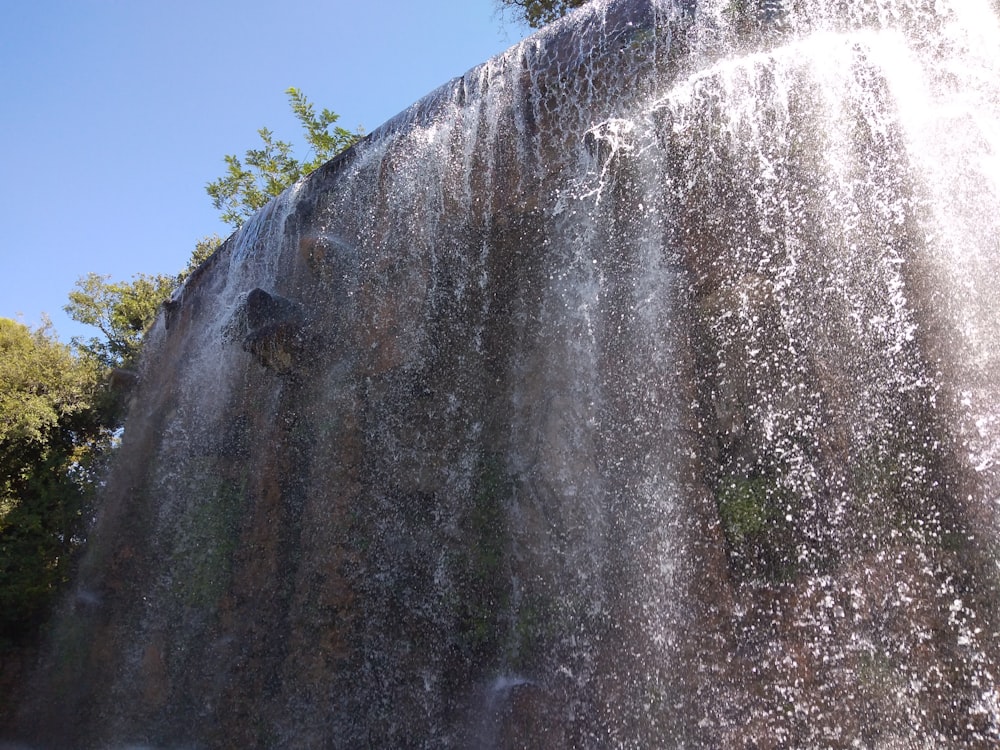 a waterfall with trees around it