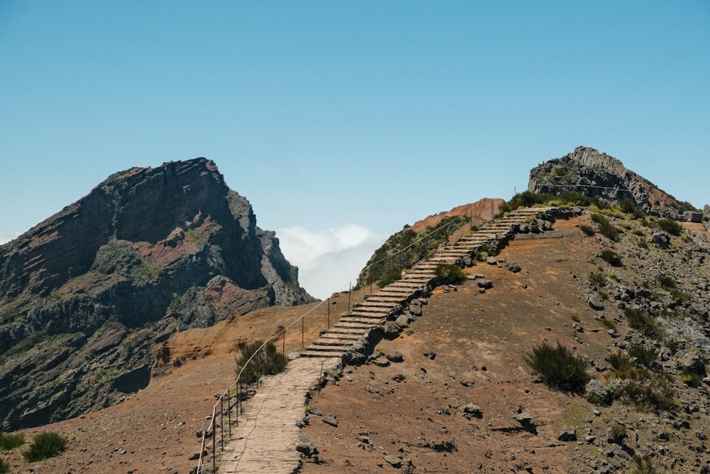 a long staircase on a mountain