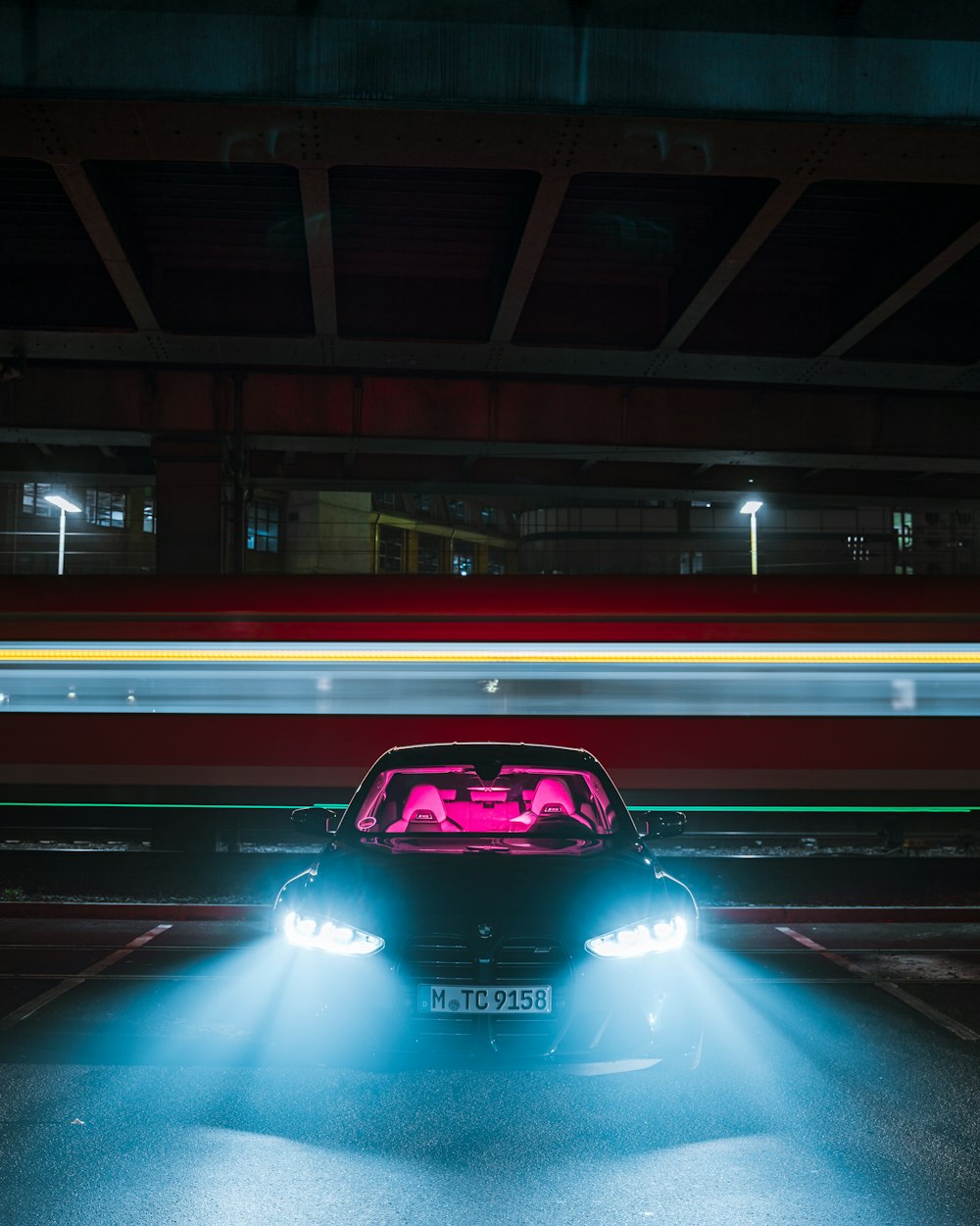 a car with a pink light