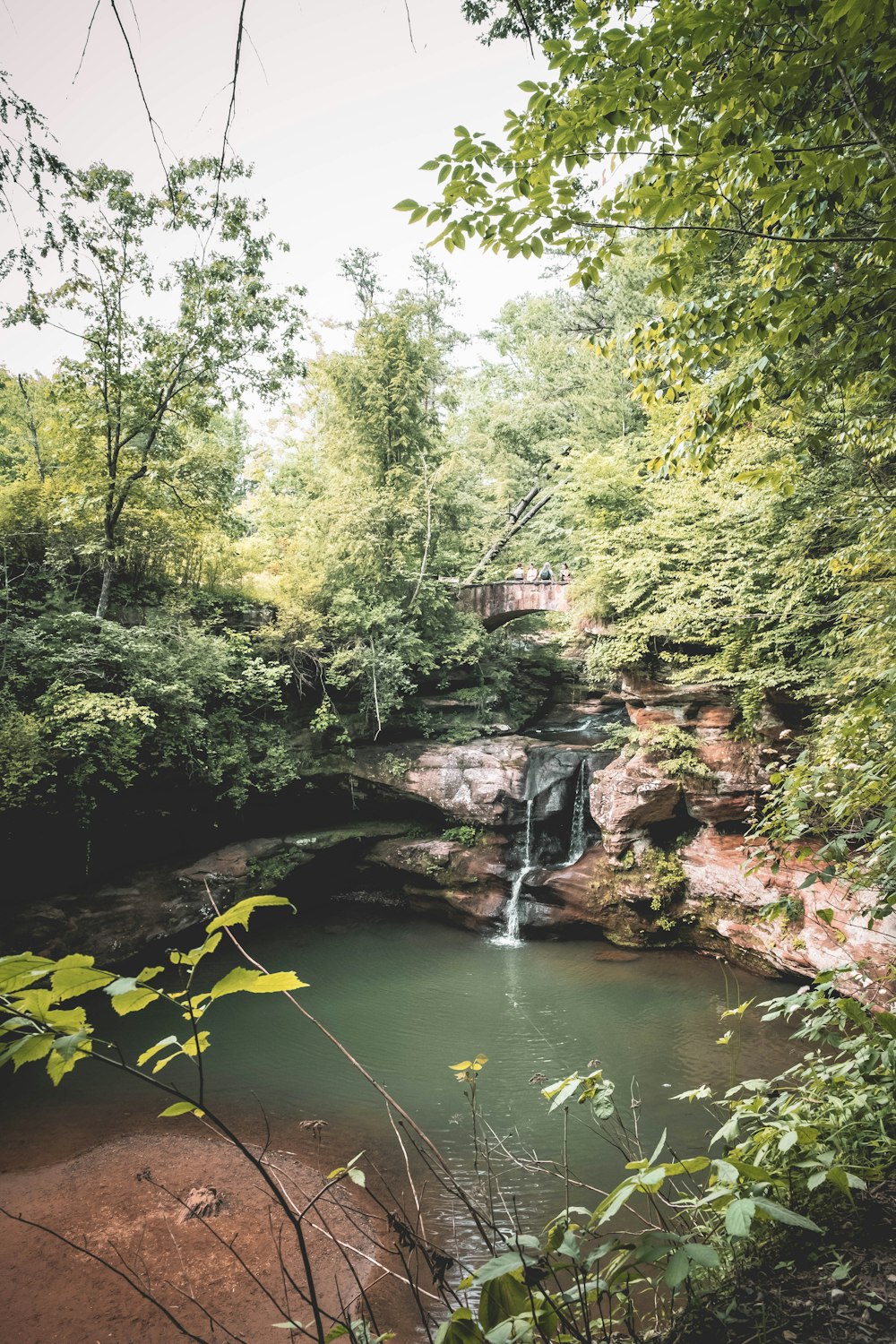 a river with a bridge over it