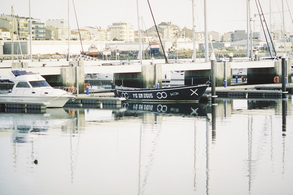 a boat is parked on the water