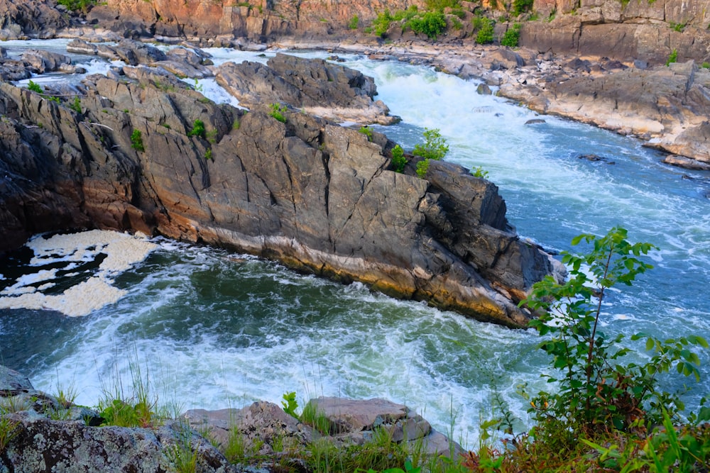 a river flowing through a rocky area