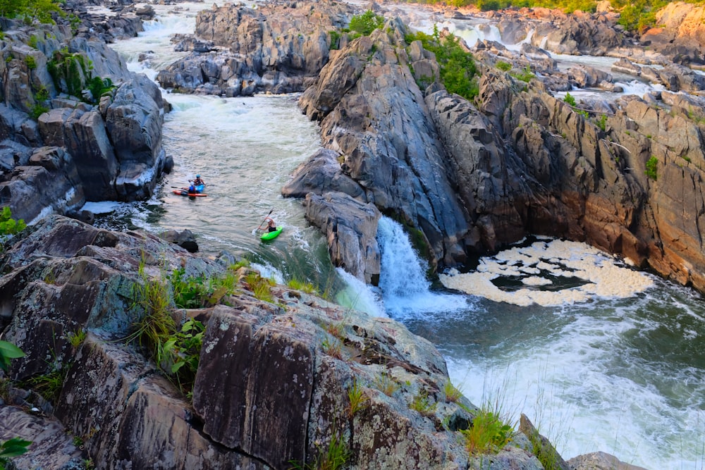 a group of people in a river